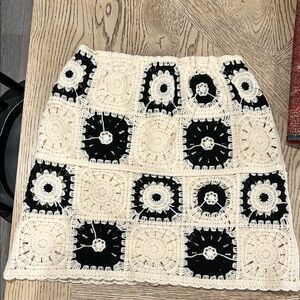 ZA Crochet Patterned Skirt - Black and Cream